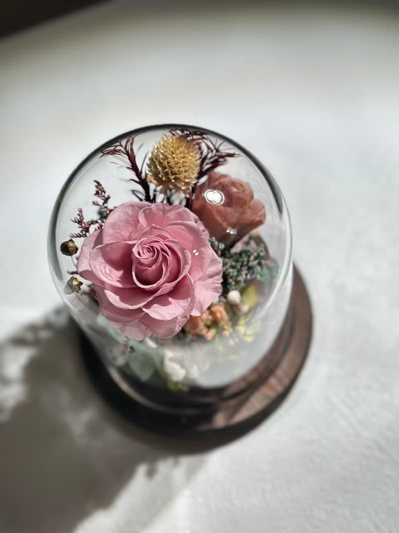 永生玫瑰花玻璃罩 溫柔粉系 母親節禮物 送禮 代寫卡片
