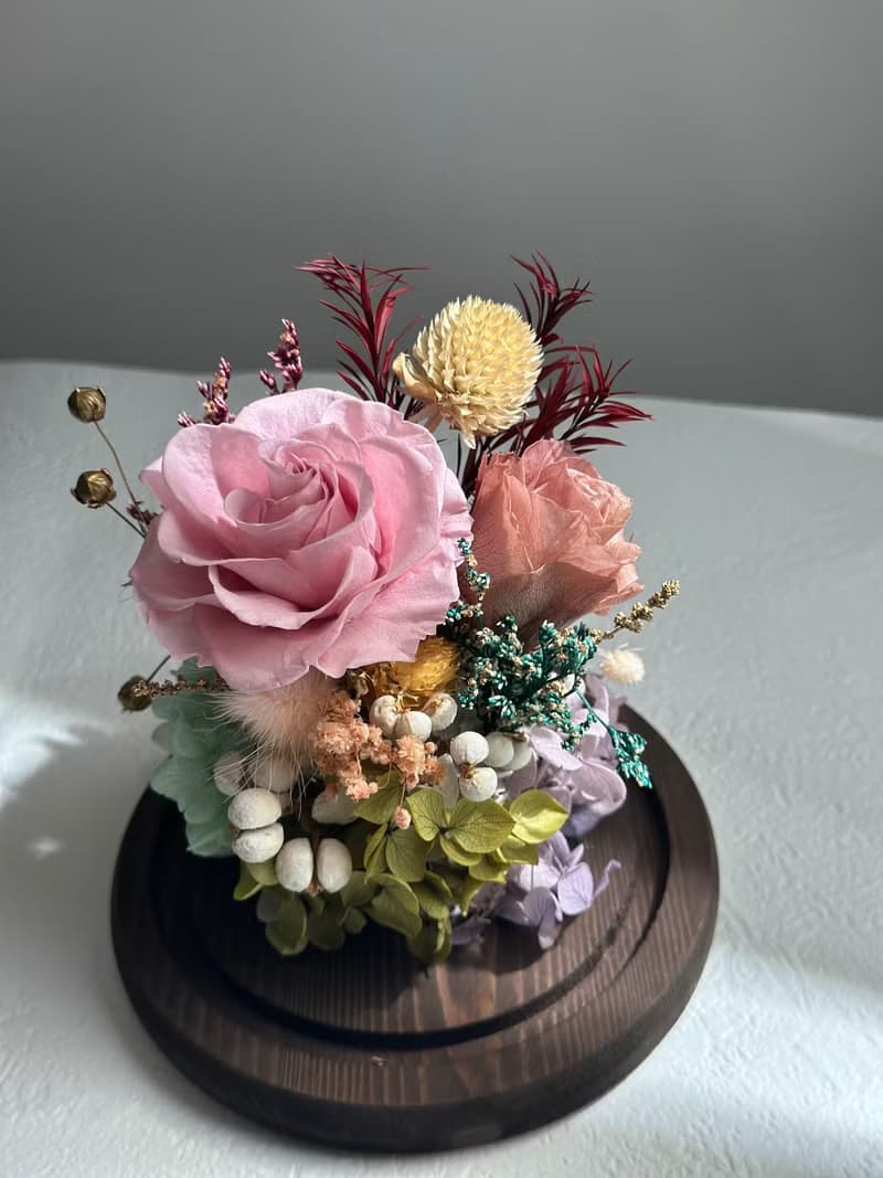 永生玫瑰花玻璃罩 溫柔粉系 母親節禮物 送禮 代寫卡片