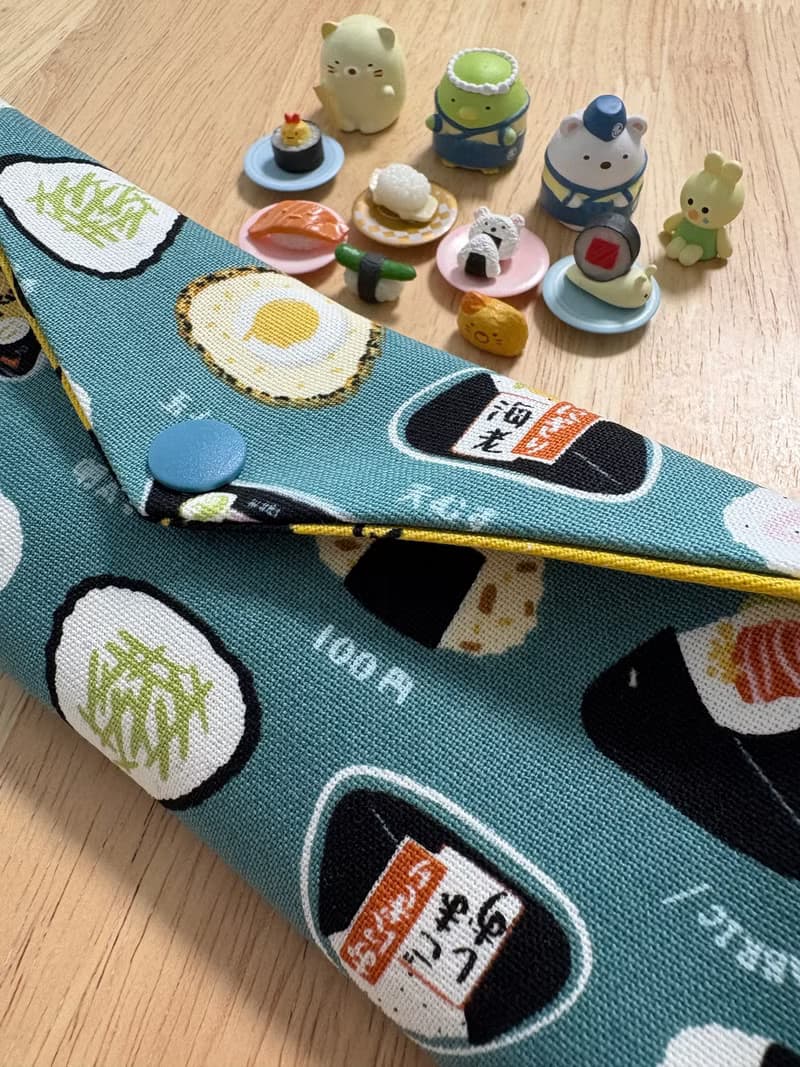 文青風環保純棉筷袋 美味三角飯糰 湖水綠 厚實手感 水豚君就愛壽