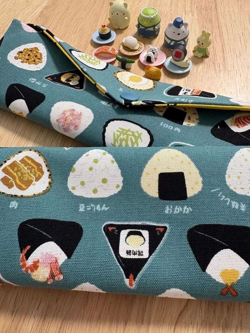 文青風環保純棉筷袋 美味三角飯糰 湖水綠 厚實手感 水豚君就愛壽