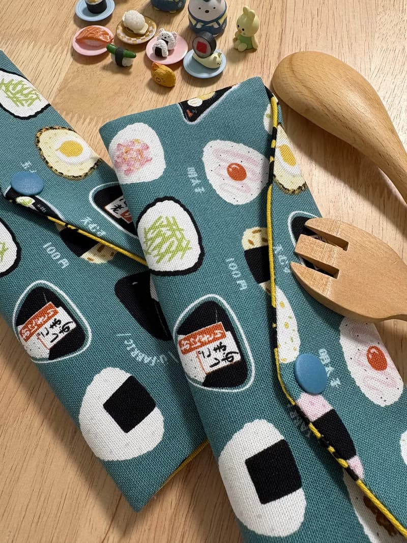 文青風環保純棉筷袋 美味三角飯糰 湖水綠 厚實手感 水豚君就愛壽