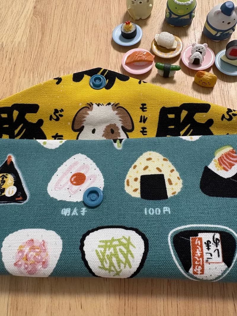 文青風環保純棉筷袋 美味三角飯糰 湖水綠 厚實手感 水豚君就愛壽