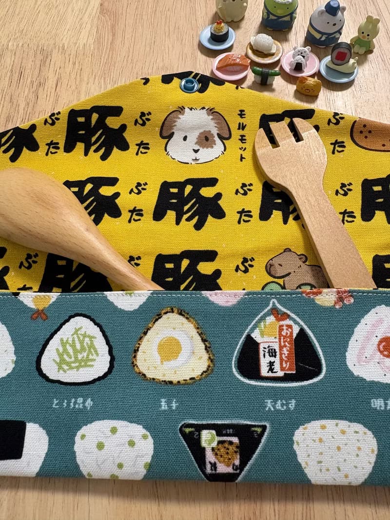 文青風環保純棉筷袋 美味三角飯糰 湖水綠 厚實手感 水豚君就愛壽