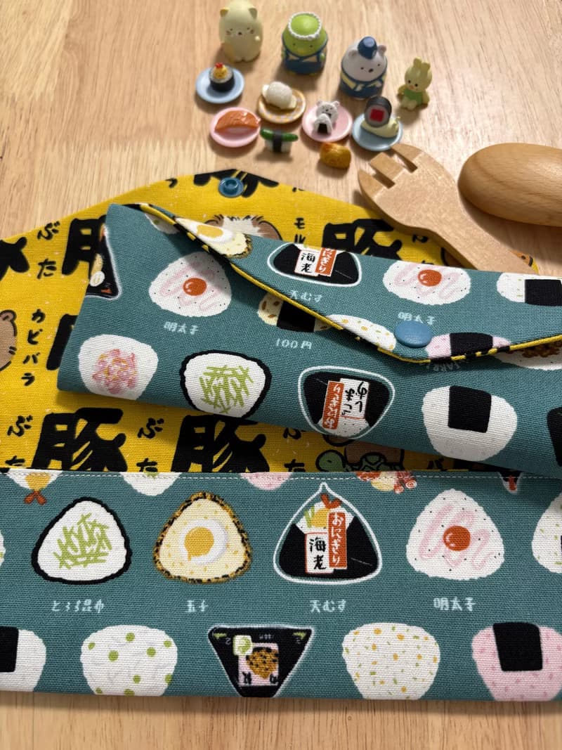 文青風環保純棉筷袋 美味三角飯糰 湖水綠 厚實手感 水豚君就愛壽