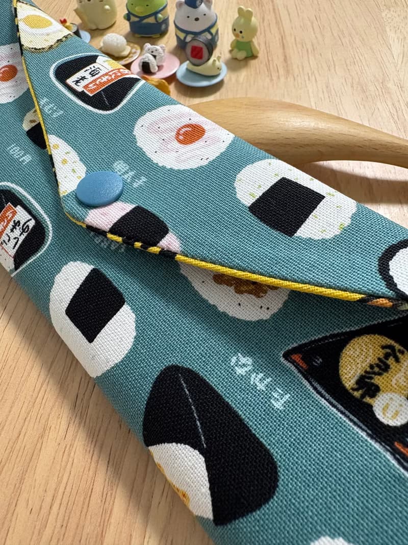 文青風環保純棉筷袋 美味三角飯糰 湖水綠 厚實手感 水豚君就愛壽