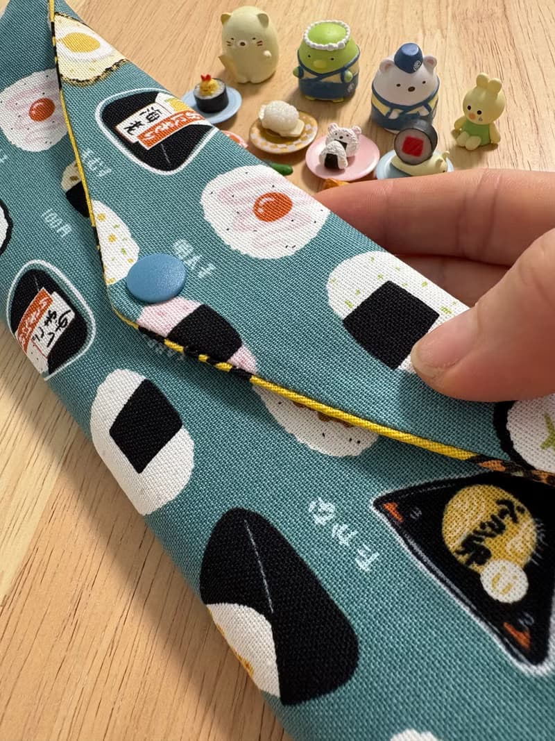 文青風環保純棉筷袋 美味三角飯糰 湖水綠 厚實手感 水豚君就愛壽