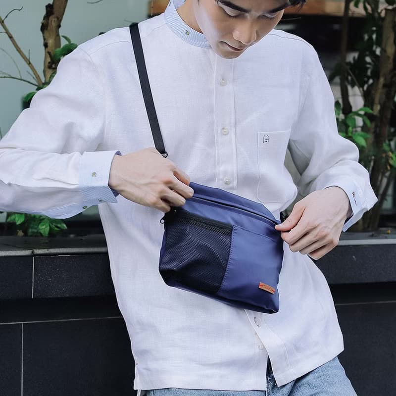 【男友禮物】防潑水多口袋旅行斜背側背小包│深藍/畢業禮物