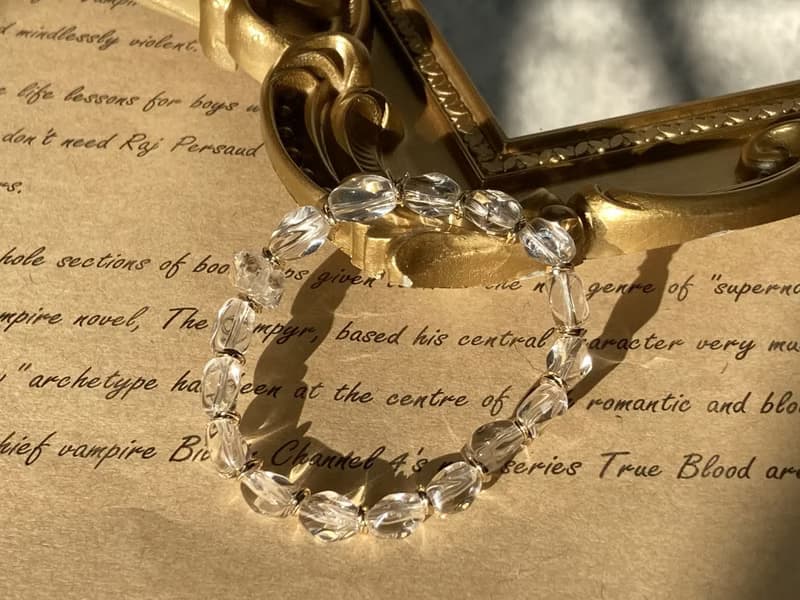 【聖托里尼日落。手鍊】黑沙閃靈鑽、天然白水晶|14KGF、中性手鏈