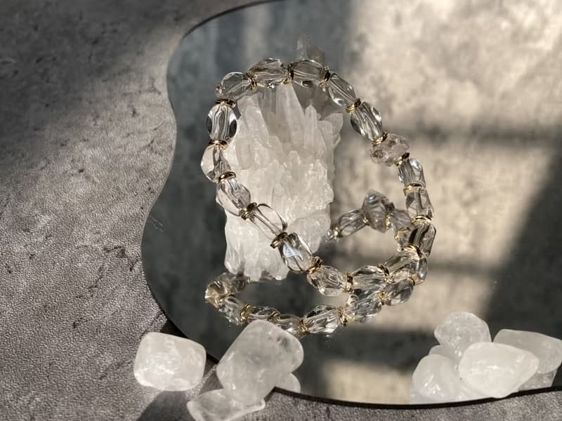 【聖托里尼日落。手鍊】黑沙閃靈鑽、天然白水晶|14KGF、中性手鏈