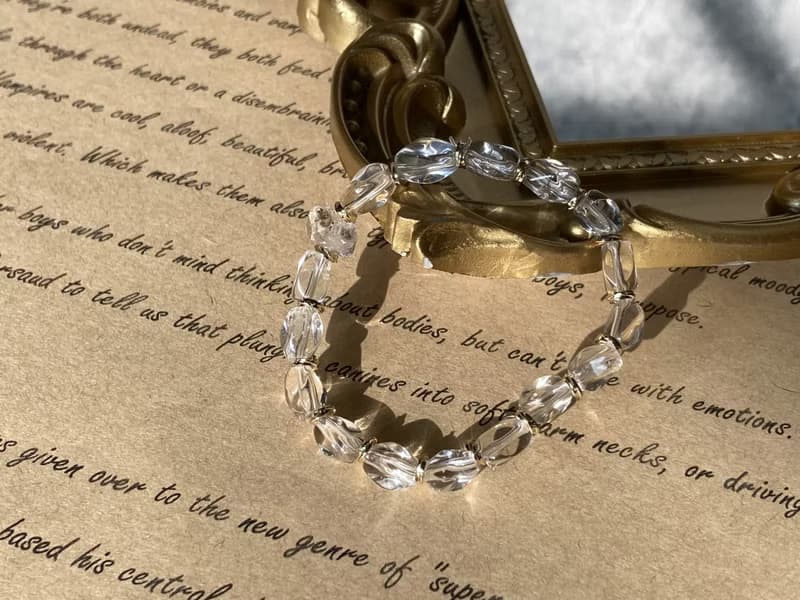 【聖托里尼日落。手鍊】黑沙閃靈鑽、天然白水晶|14KGF、中性手鏈