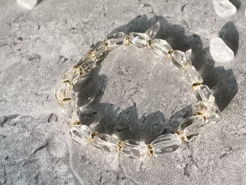 【聖托里尼日落。手鍊】黑沙閃靈鑽、天然白水晶|14KGF、中性手鏈