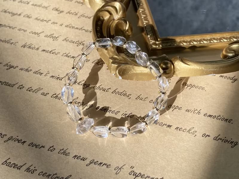 【聖托里尼日落。手鍊】黑沙閃靈鑽、天然白水晶|14KGF、中性手鏈