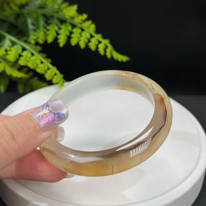 精品 香檳金瑪瑙手鐲 54MM 冰潤起光龍鱗紋飄花玉髓手環 辟邪福祿