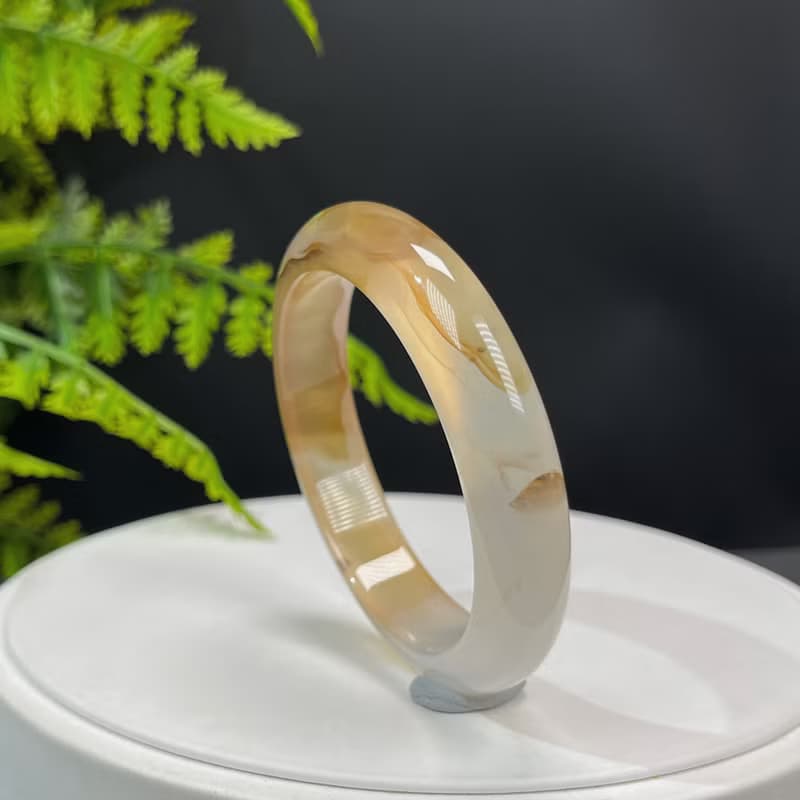 精品 香檳金瑪瑙手鐲 54MM 冰潤起光龍鱗紋飄花玉髓手環 辟邪福祿