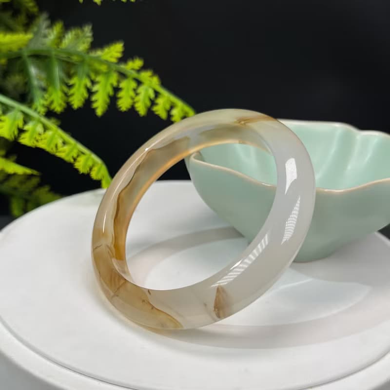 精品 香檳金瑪瑙手鐲 54MM 冰潤起光龍鱗紋飄花玉髓手環 辟邪福祿