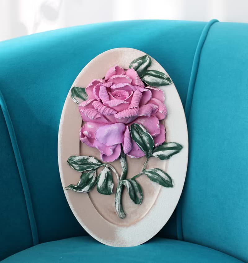 Rose, wall decor, sculpture painting, flower gift idea.