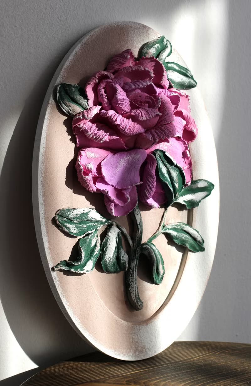 Rose, wall decor, sculpture painting, flower gift idea.
