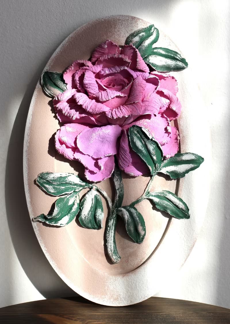 Rose, wall decor, sculpture painting, flower gift idea.