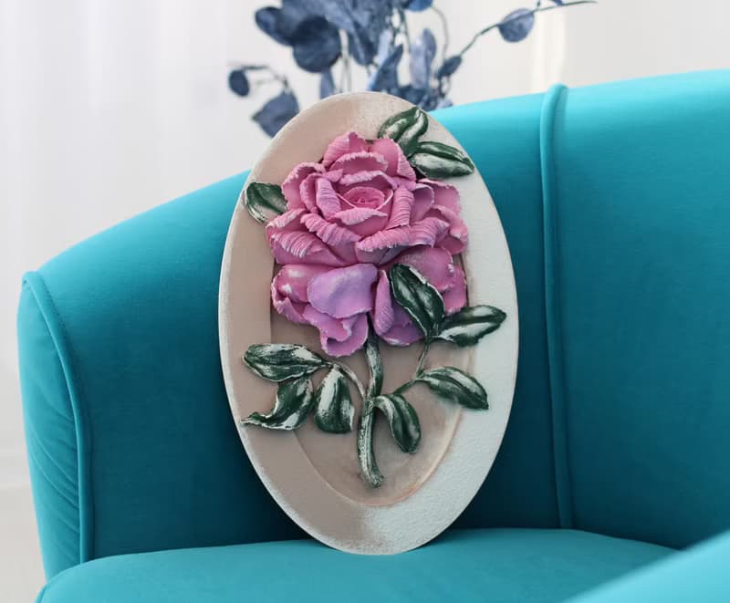 Rose, wall decor, sculpture painting, flower gift idea.