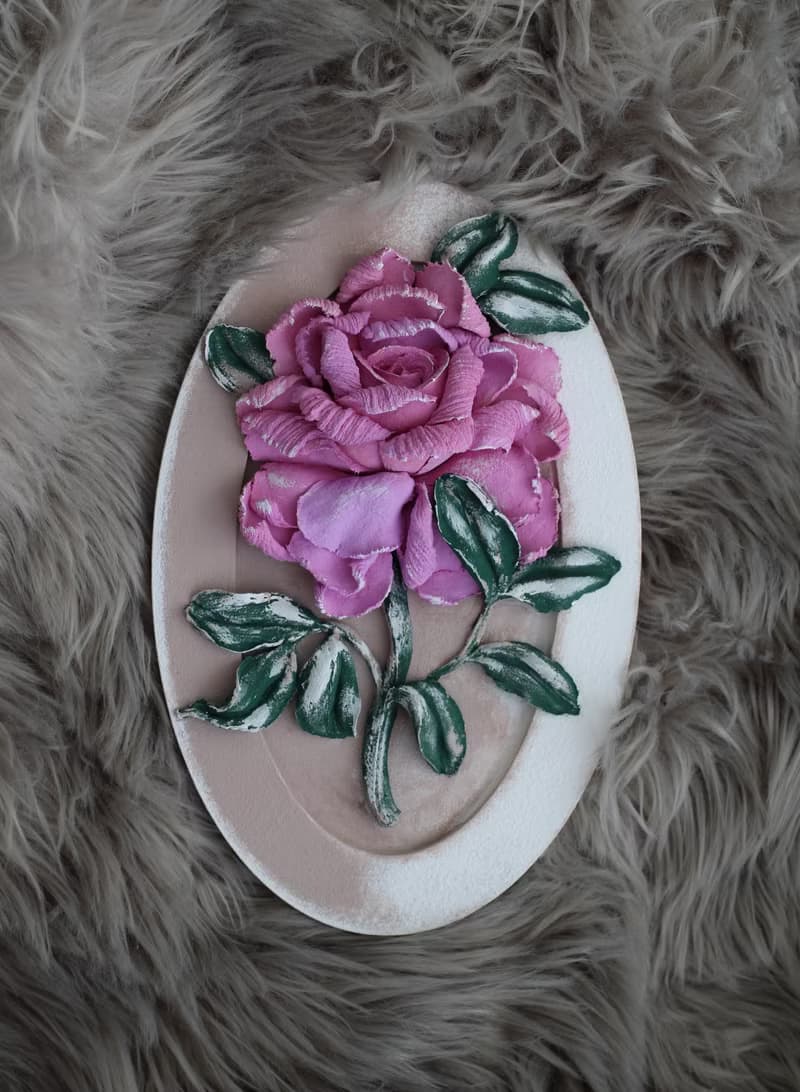 Rose, wall decor, sculpture painting, flower gift idea.