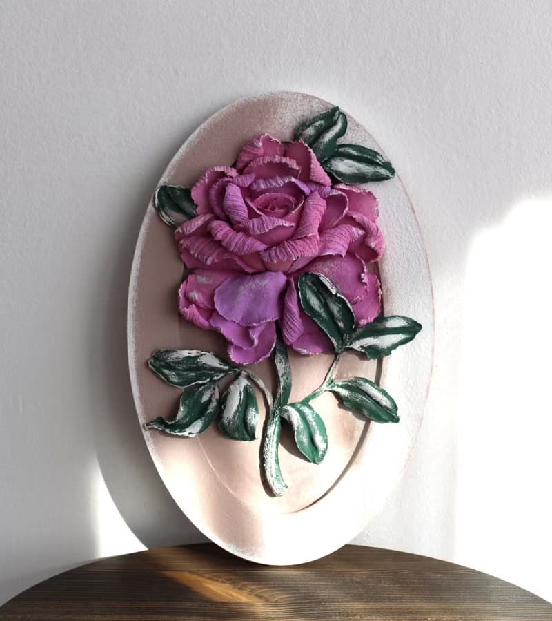 Rose, wall decor, sculpture painting, flower gift idea.