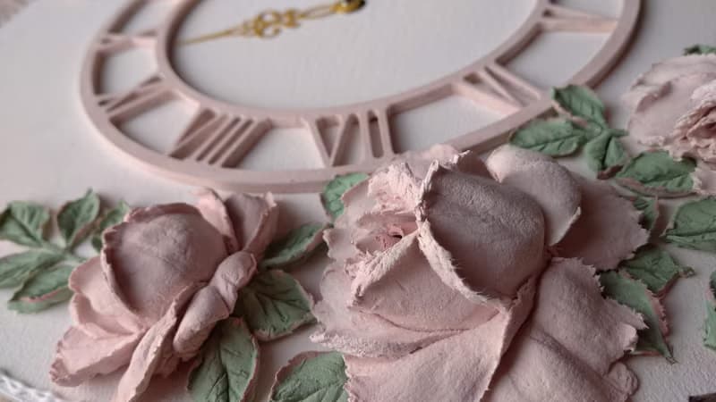 掛鐘 Large Pink wall clock with roses Silent clock for bedroom or girl room Gift