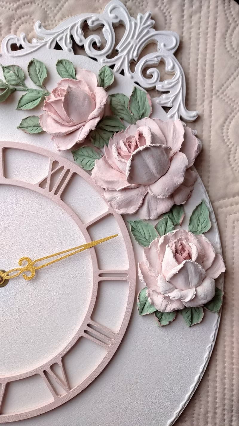 掛鐘 Large Pink wall clock with roses Silent clock for bedroom or girl room Gift