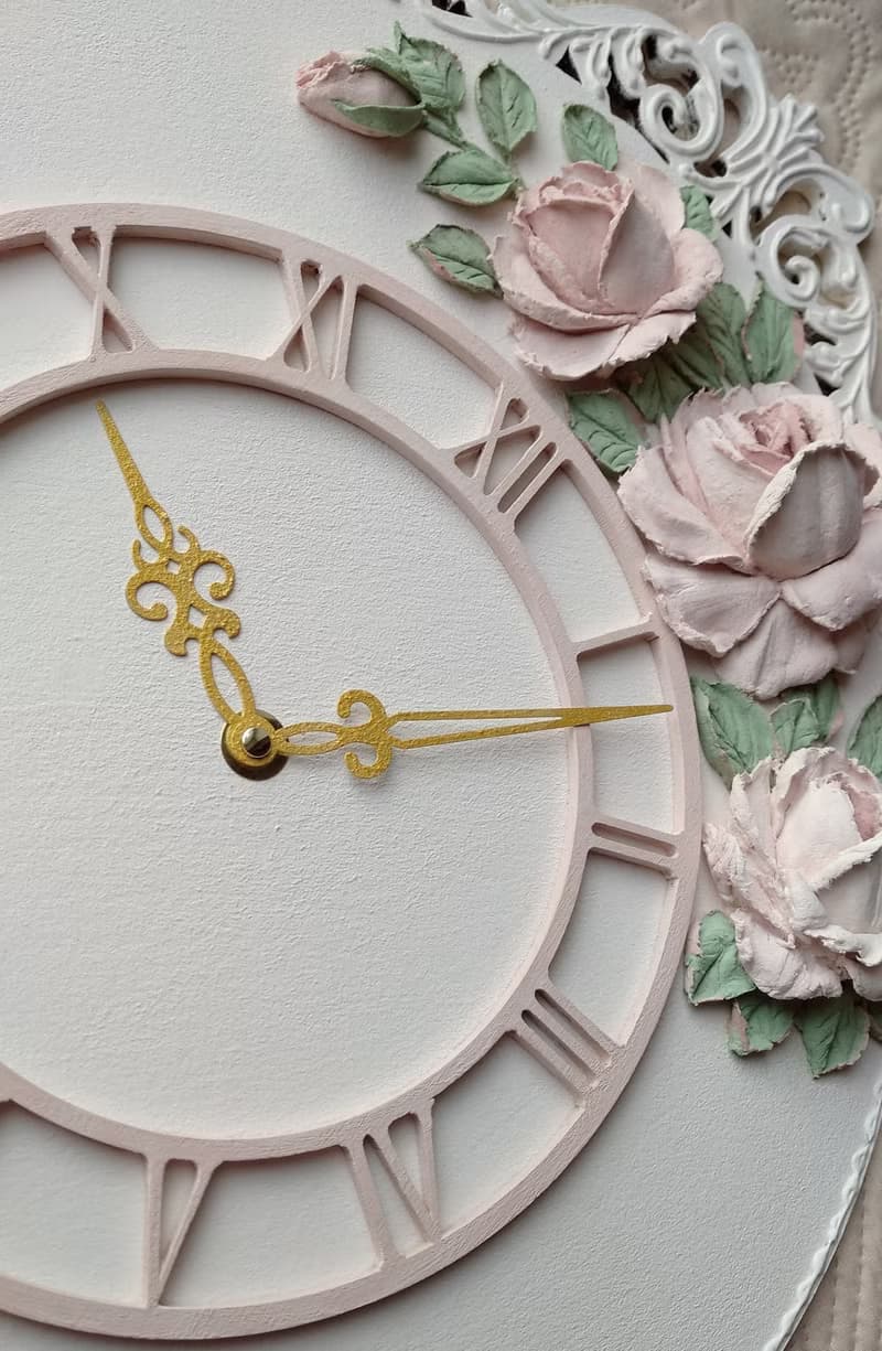 掛鐘 Large Pink wall clock with roses Silent clock for bedroom or girl room Gift