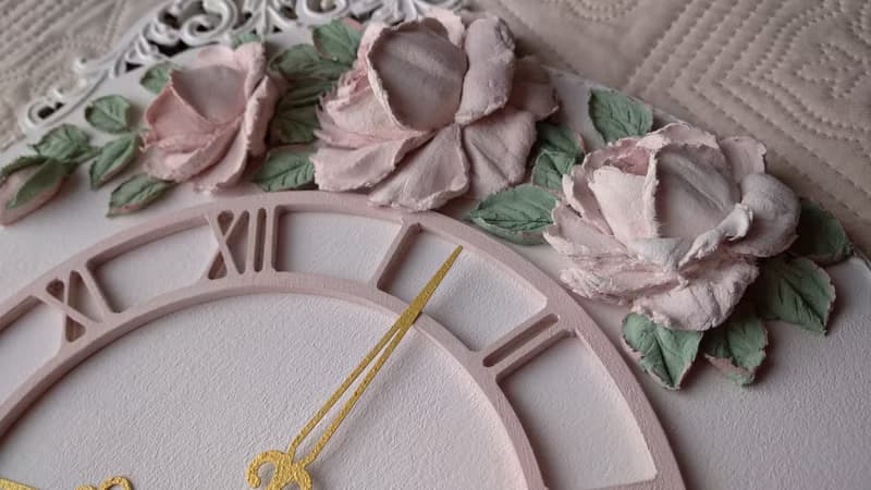 掛鐘 Large Pink wall clock with roses Silent clock for bedroom or girl room Gift
