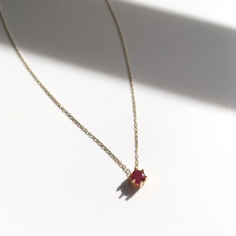 K14gf/K10YG Ruby Necklace, July Birthstone Necklace