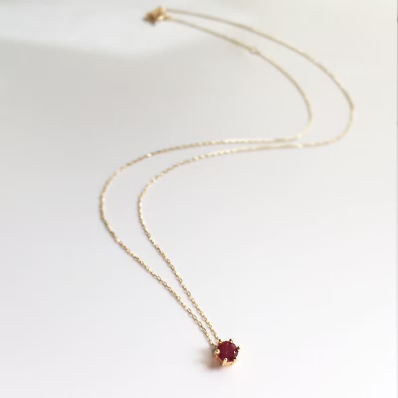 K14gf/K10YG Ruby Necklace, July Birthstone Necklace