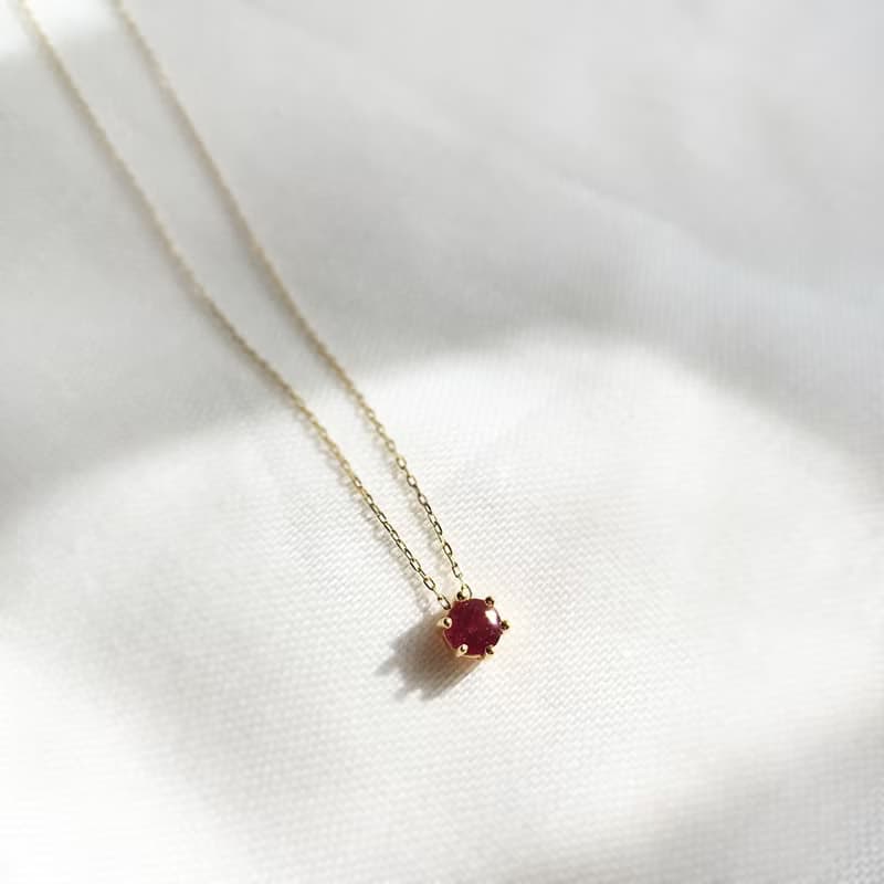 K14gf/K10YG Ruby Necklace, July Birthstone Necklace