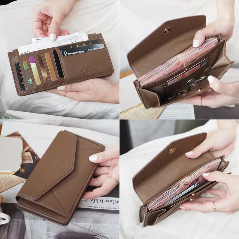 Sundae (Cedar): SLIM Long wallet, Cow Leather, leather wallet, Brown-grey