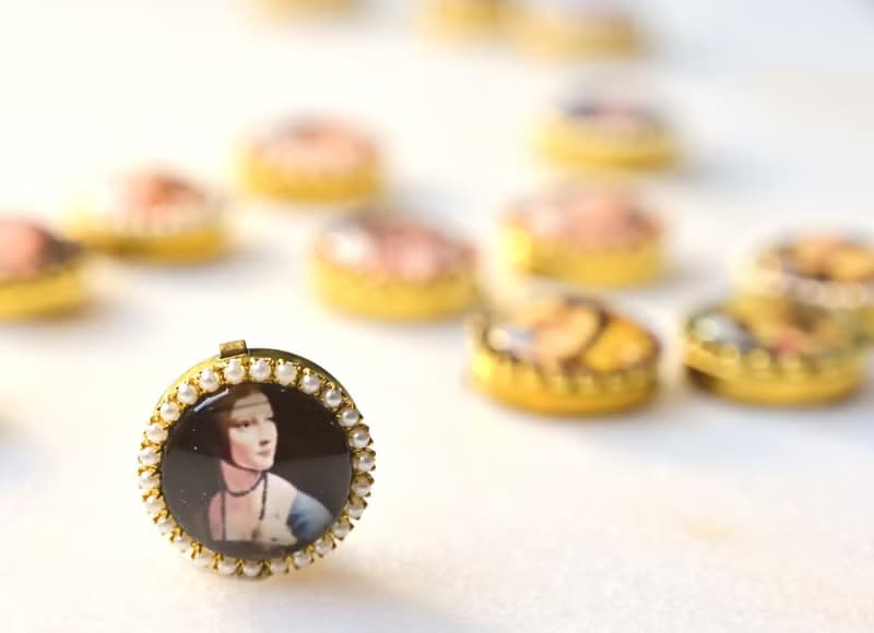 Button Cover 手作鈕扣飾~別致優雅~名畫系列: 抱銀鼠的女子