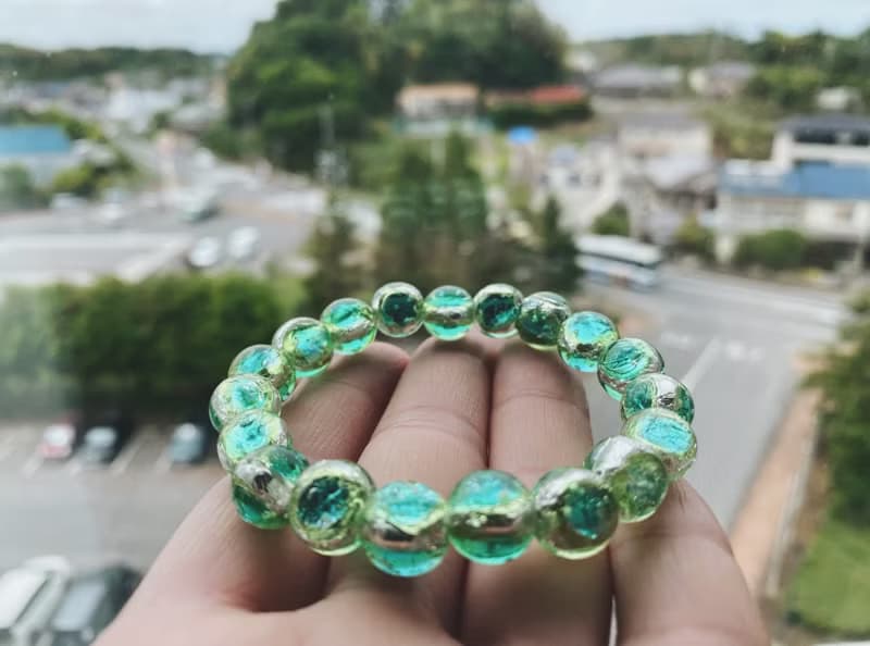 【琉璃系列】水綠銀箔琉璃珠手鍊