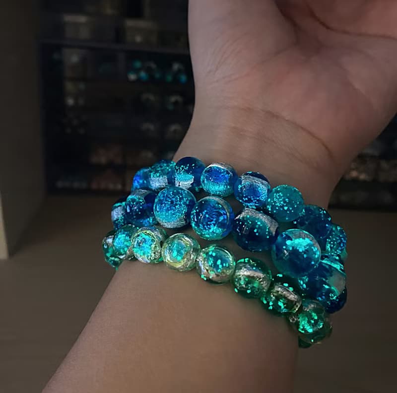 【琉璃系列】水綠銀箔琉璃珠手鍊