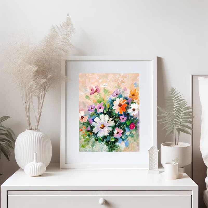 Daisies Bouquet Original Painting Flower Wall Art Floral Impasto Art 手工油畫 油畫原作