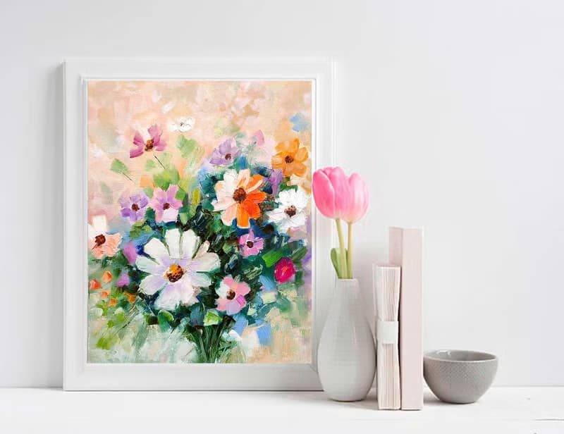 Daisies Bouquet Original Painting Flower Wall Art Floral Impasto Art 手工油畫 油畫原作