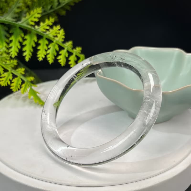 精美 白水晶手鐲 57MM 冰透閃片石英手環 能量凈化放大情緒調節
