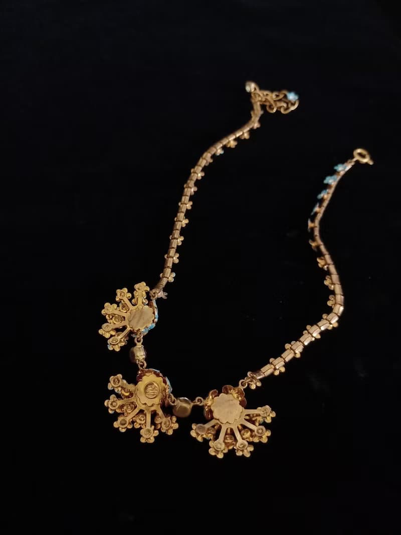 vintage jewelry 古董黃銅藍色琺瑯小雛菊項鍊