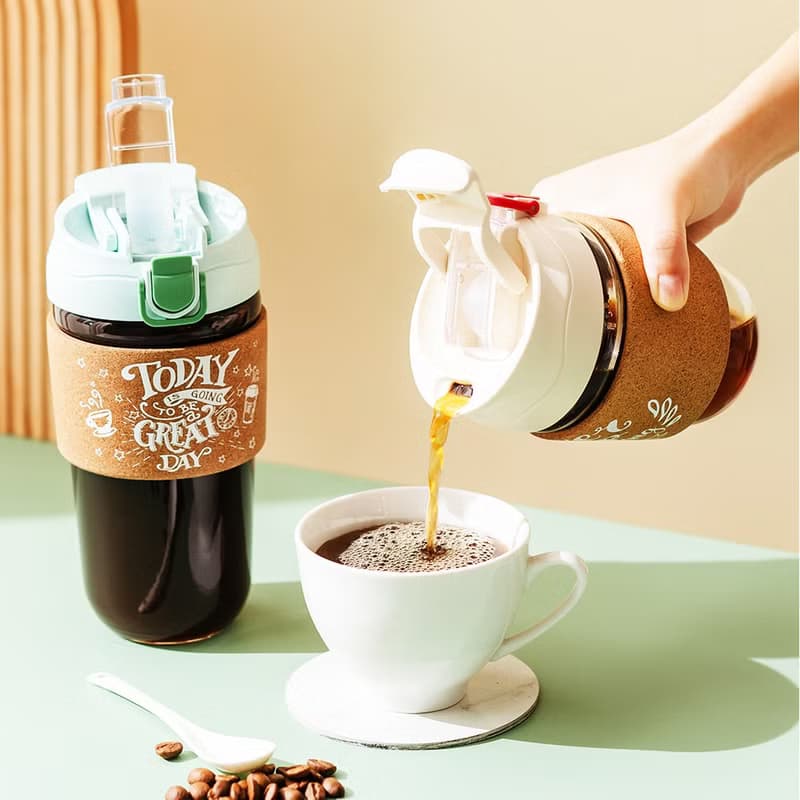 【咖啡隨行杯】水松杯套雙飲玻璃輕享杯/冷熱飲兩用-350ml/540ml