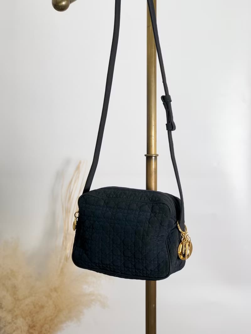 【 日本直送　名牌中古包 】Christian Dior カナージュ ショルダーバッグ ダークネイビー チャーム ナイロン vintage pdtnij