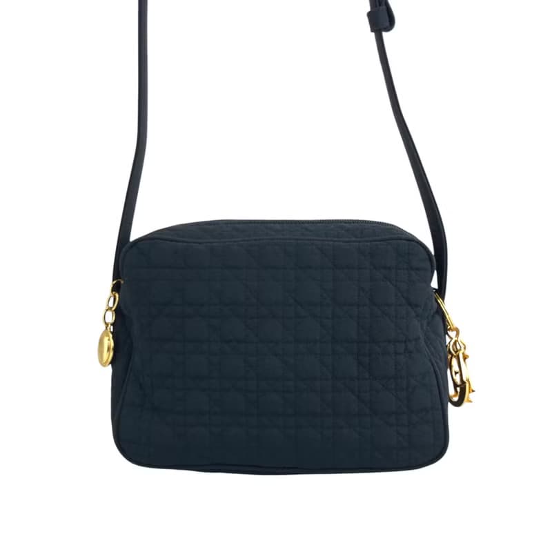 【 日本直送　名牌中古包 】Christian Dior カナージュ ショルダーバッグ ダークネイビー チャーム ナイロン vintage pdtnij