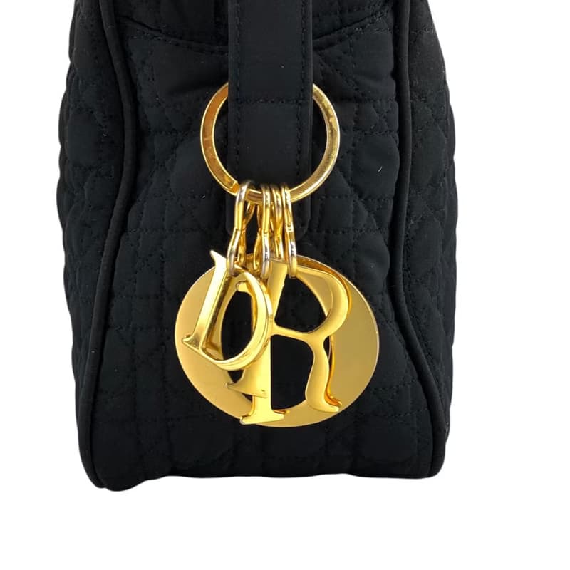 【 日本直送　名牌中古包 】Christian Dior カナージュ ショルダーバッグ ダークネイビー チャーム ナイロン vintage pdtnij
