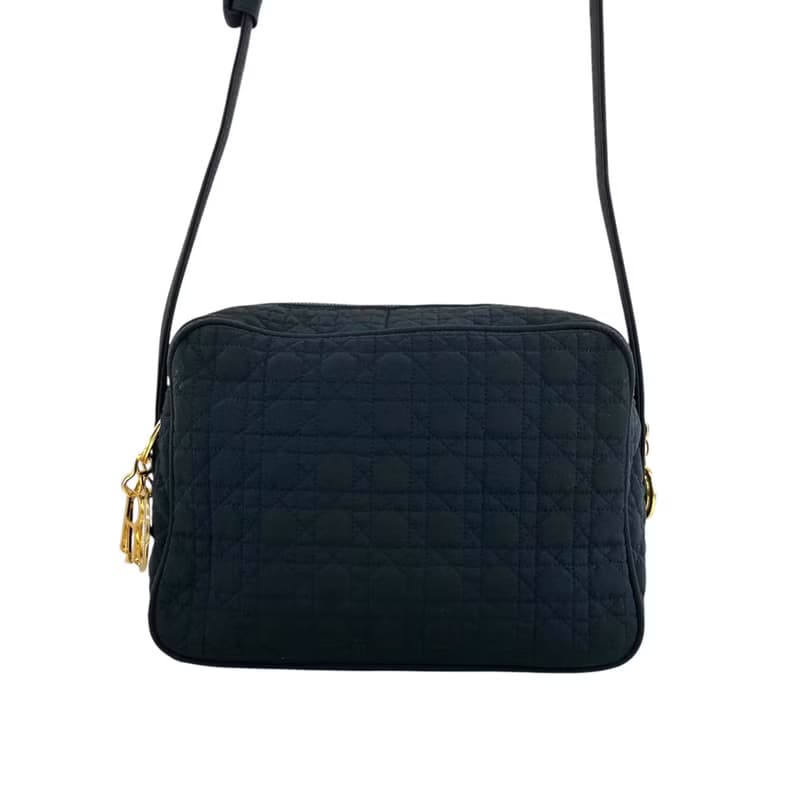 【 日本直送　名牌中古包 】Christian Dior カナージュ ショルダーバッグ ダークネイビー チャーム ナイロン vintage pdtnij