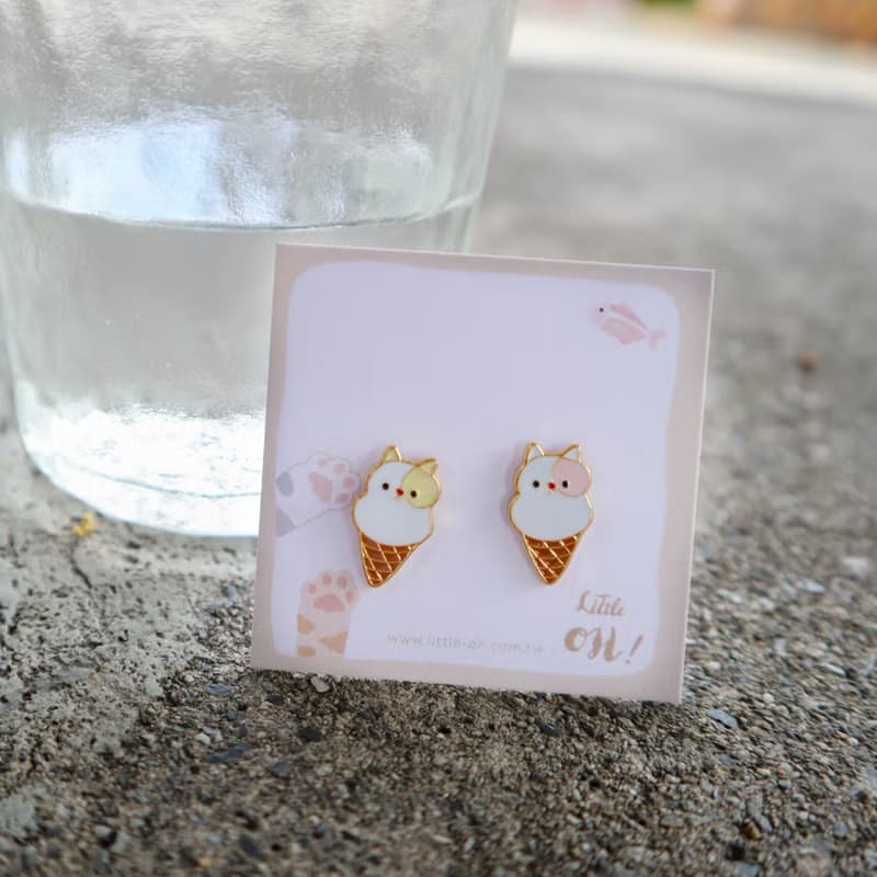 貓咪 霜淇淋 ice cream for cat lover 耳環 耳夾