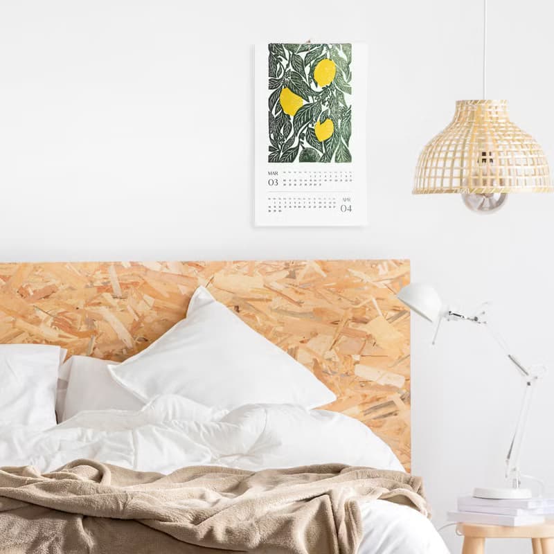 【數位】Bright Botanical Printable Wall Calendar 2025 Floral Fruits Vegetables Linocut