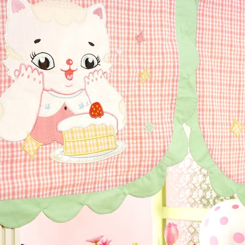 貓咪蛋糕 80s復古昭和 短門簾 刺繡布藝