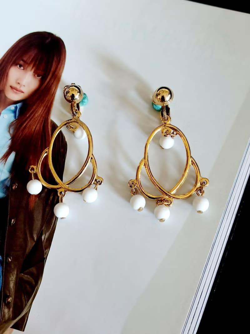 vintage jewelry 俏麗佳人幾何垂墜 夾式耳環
