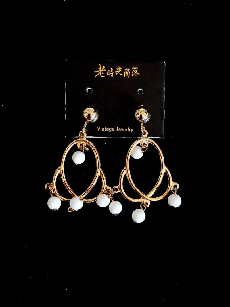 vintage jewelry 俏麗佳人幾何垂墜 夾式耳環